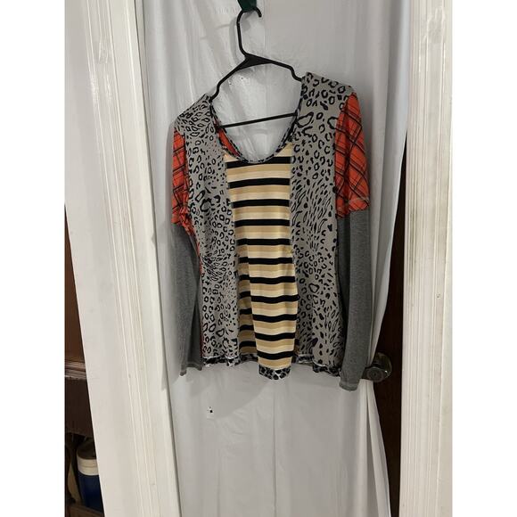 Brazil Roxx Multicolor Patchwork Long Sleeve Tee Metal Accents S/M Avant Garde - Picture 5 of 7